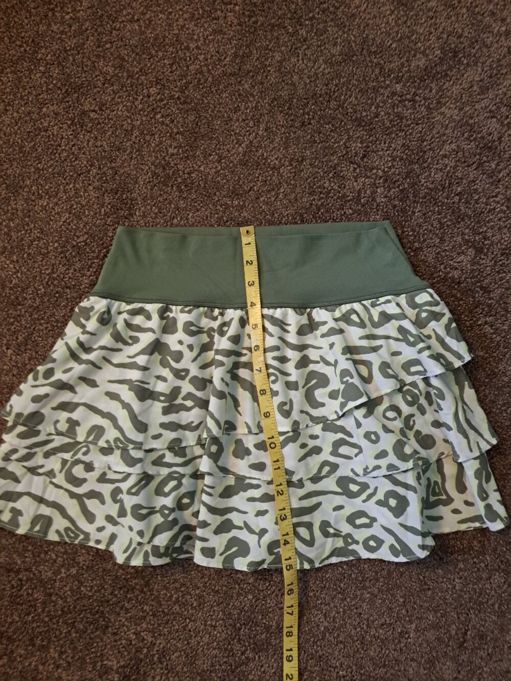 Aerie Offline Maggie Ruffle Tennis Skirt/Skort olive green animal print. - Picture 5 of 7